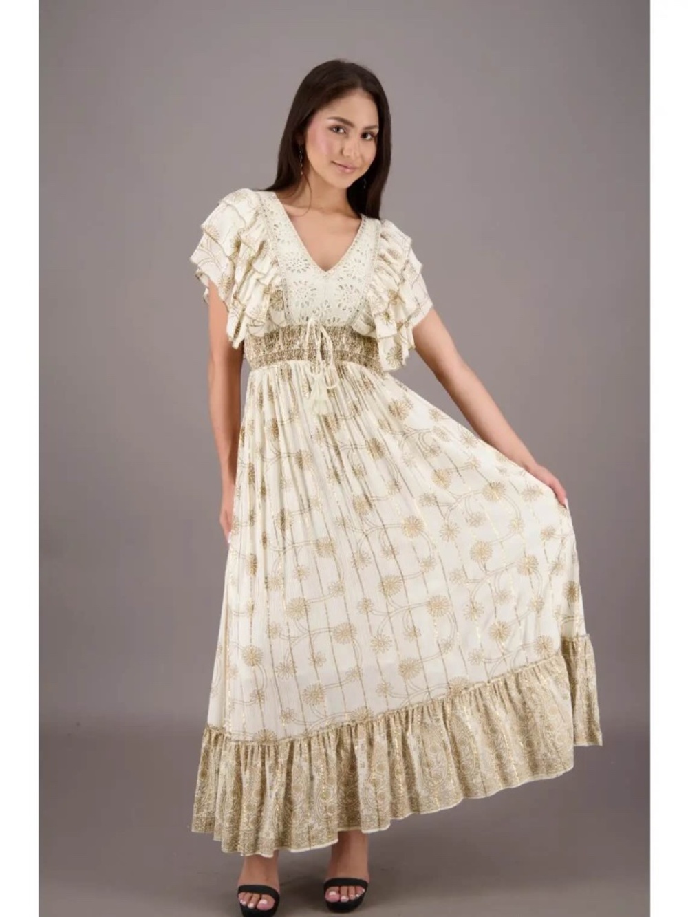 Ananta boho dress gold accents nwt